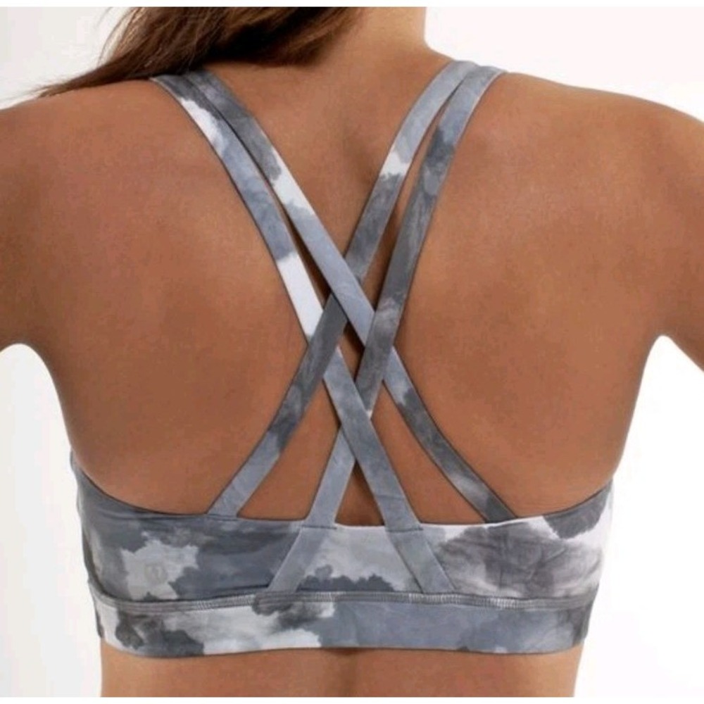 Lululemon‎ Energy Bra White Coal Tinted Canvas Super Sz 8 Marble Strappy Cross